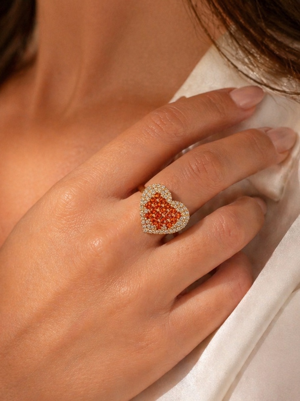 14k Gold Plated Heart Cluster Ring with Crystal Center - Women's Jewelry